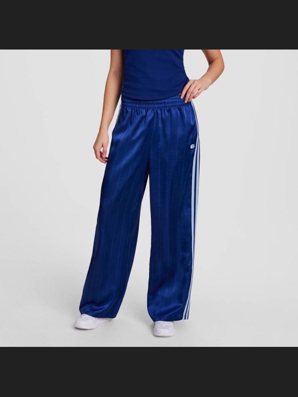 NWT Size S Champion Blue Wide-Leg Track Pants. Subtle pinstripes. Strip side.